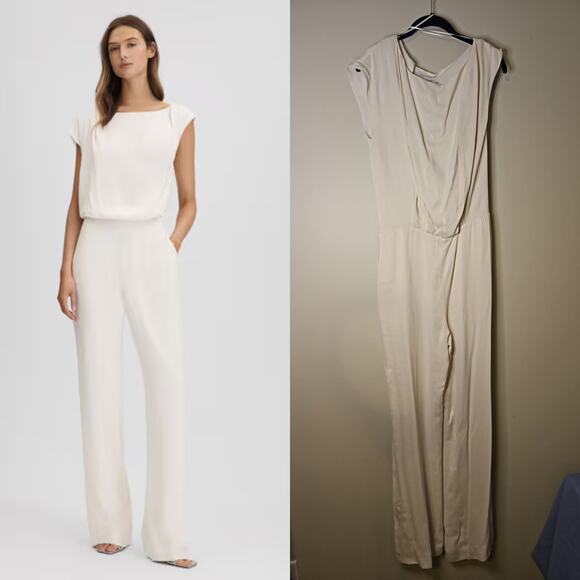 Reiss Aurelia Draped Asymmetric Ivory Jumpsuit